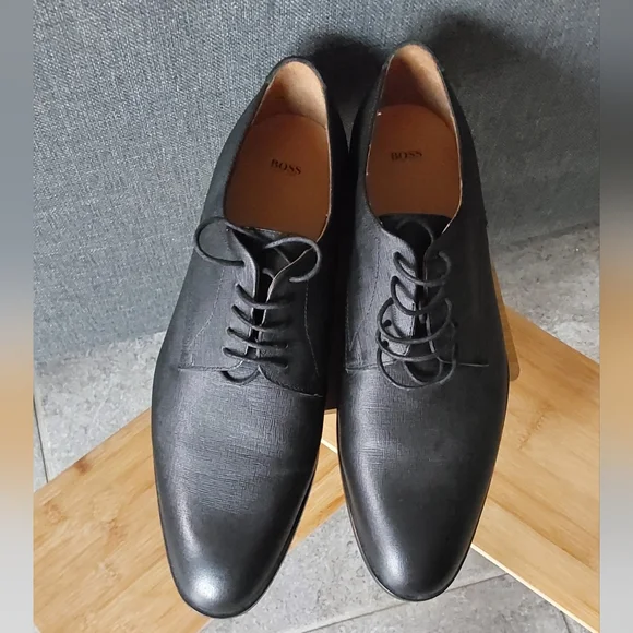 Boss By Hugo Boss Lisbon Men's BlackTextured Leather OxfordShoes Size 12